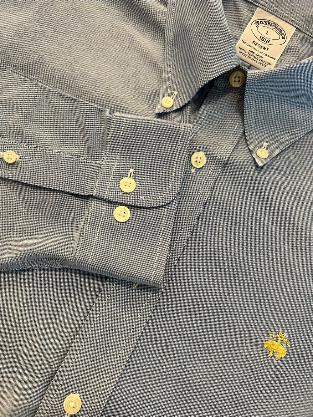 Brooks Brothers Regent Oxford Button-Down Shirt in Blue with Yellow Logo